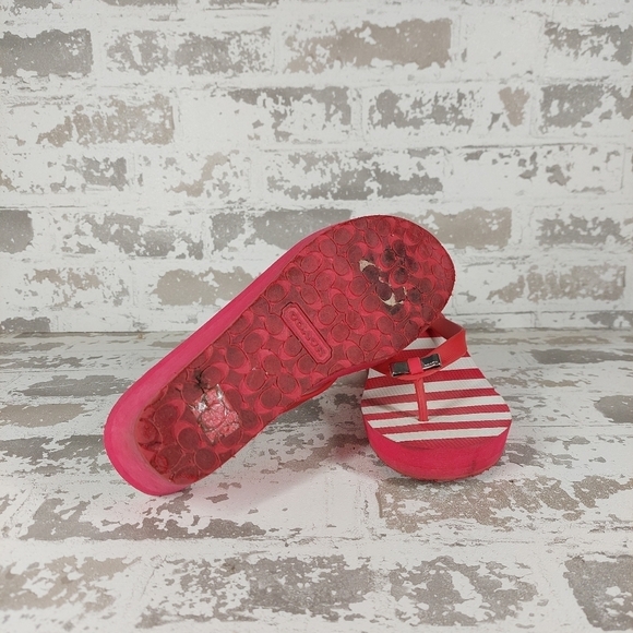 Coach Women's Pink & White Striped Thong Wedge Flip Flop Sandals V287 - Picture 5 of 8